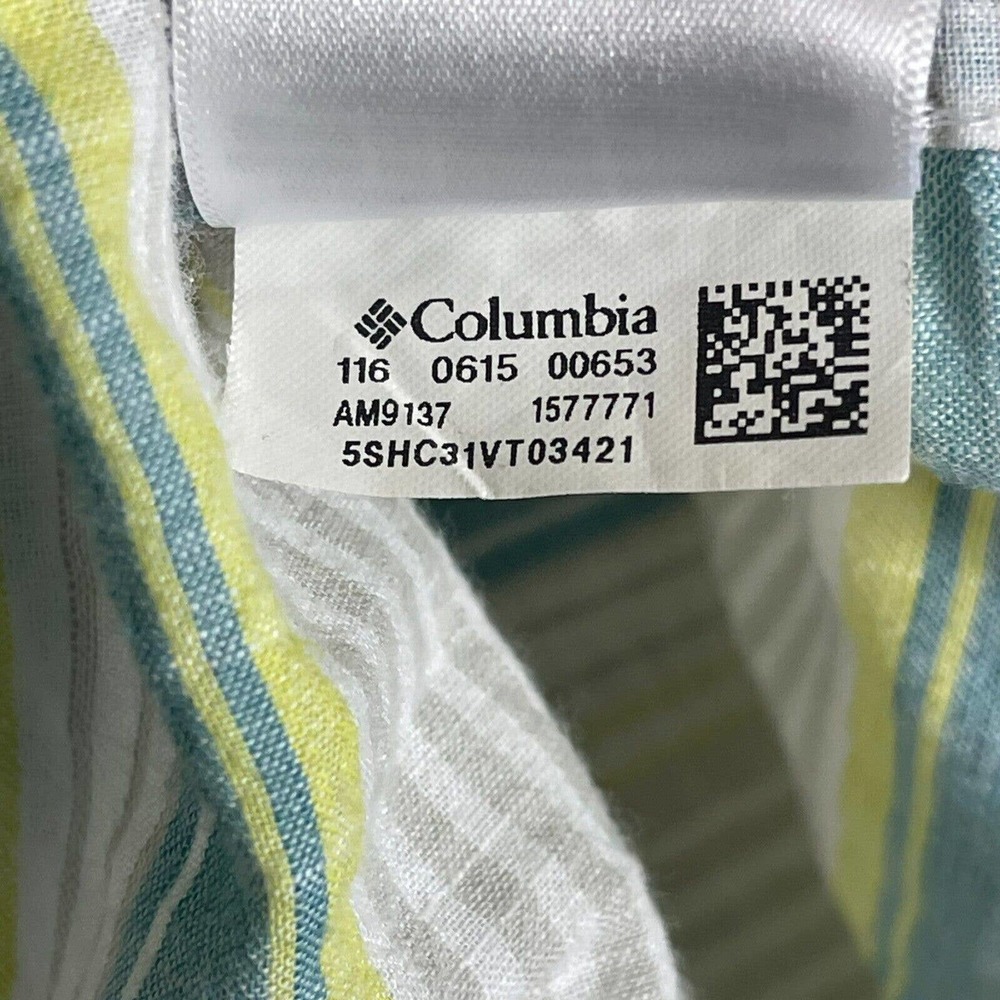 Columbia Shirt Adult XL White/Green Striped Outdoor Short‎ Sleeve Pocket Mens - Picture 8 of 10